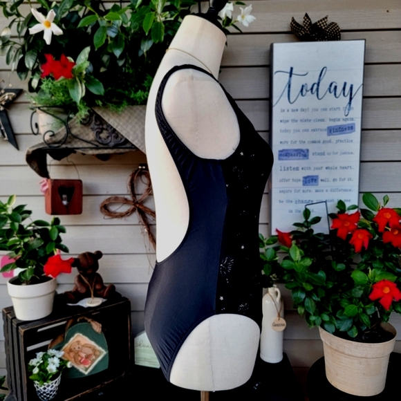 BENDIGO ♡ Gorgeous Vintage 1pc Black 'n Gold Beach Shells Bralette Swimsuit 7 - Picture 8 of 17